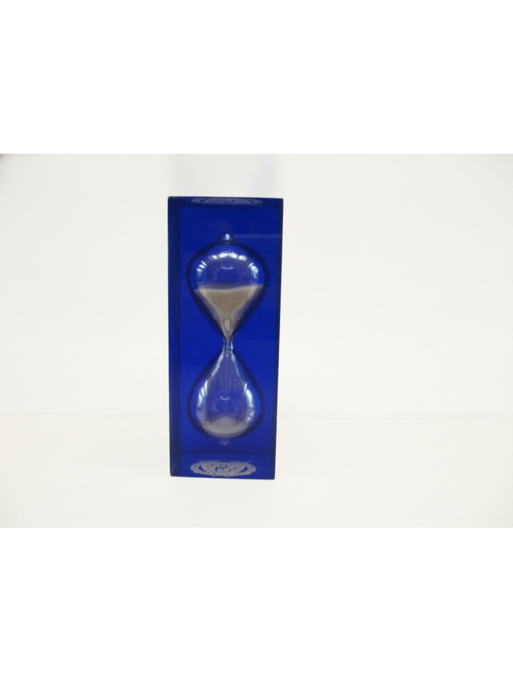 Vintage Sasaki Blue Clear Lucite Hourglass Paperweight Sand Timer Block MCM